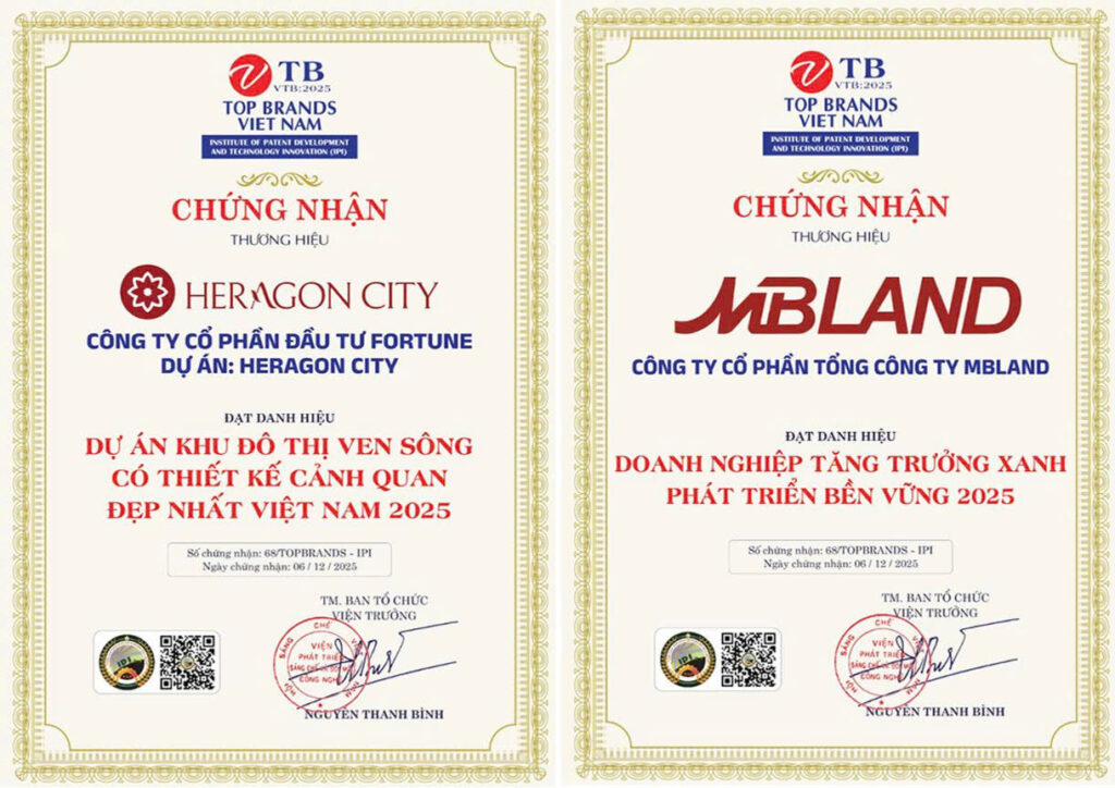 Giấy chứng nhận khu đô thị Heragon City là khu đô thị ven sông có thiết kế cảnh đẹp nhất 2025